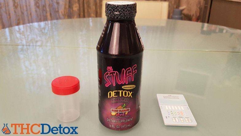 the stuff detox drink, urine container and test device